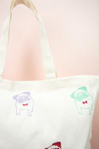 Pop Art Dapper Pug on Natural Canvas Shopping Tote
