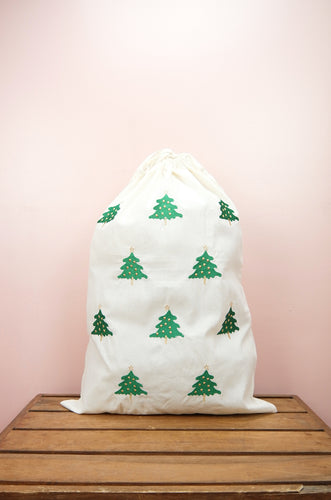Christmas Trees on Light Canvas Santa Sack