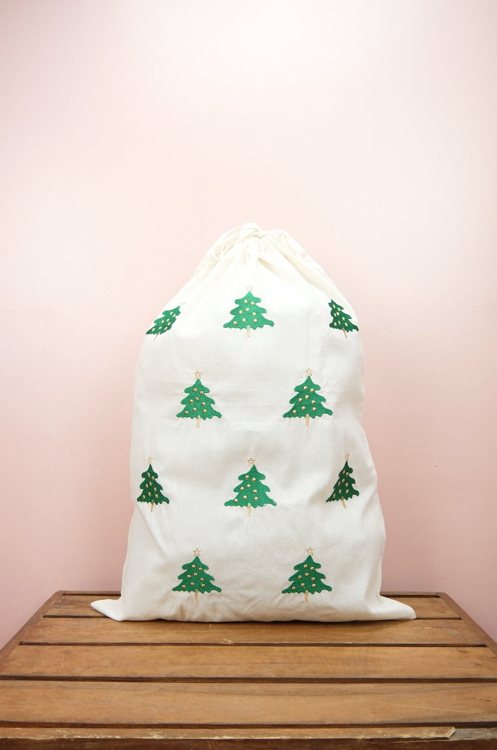 Christmas Trees on Light Canvas Santa Sack