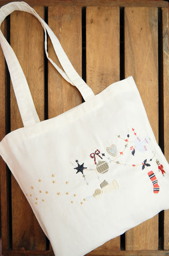Joyeux Noel on Natural Canvas Small Tote