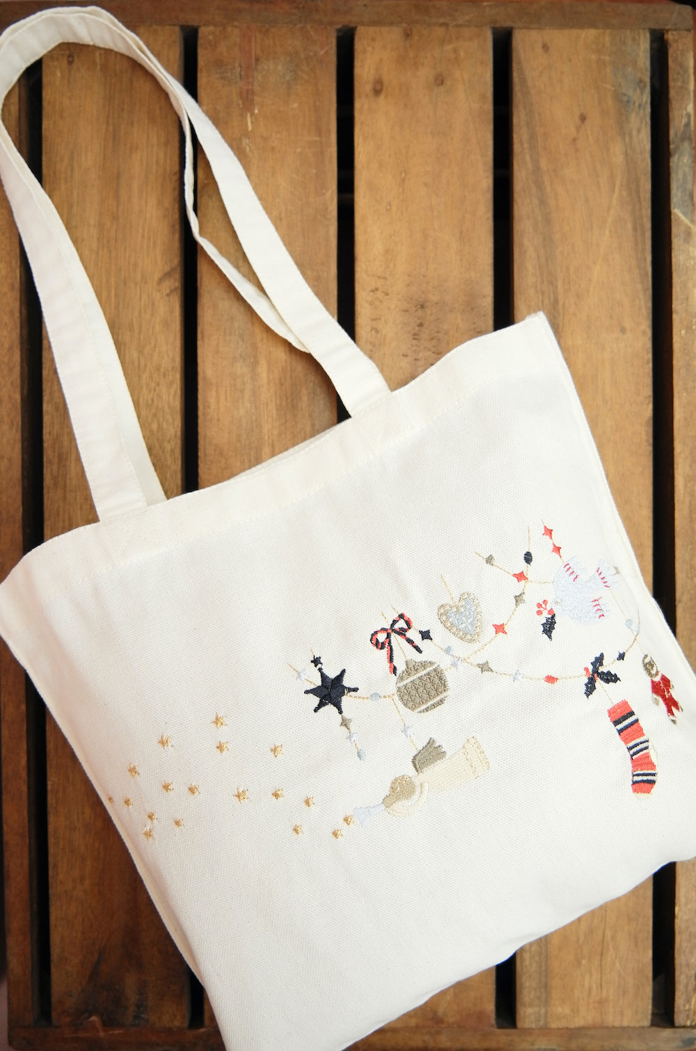Joyeux Noel on Natural Canvas Small Tote