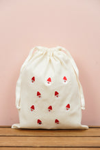 Mini Santas on Light Canvas Medium Drawstring Pouch