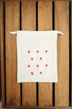 Mini Santas on Light Canvas Medium Drawstring Pouch