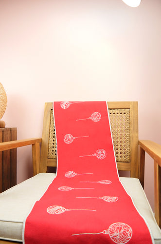 Silver Bells on Red Canvas Table Runner 6-8 Seater