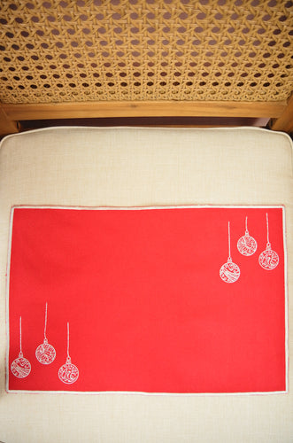 Silver Bells on Red Canvas Placemat