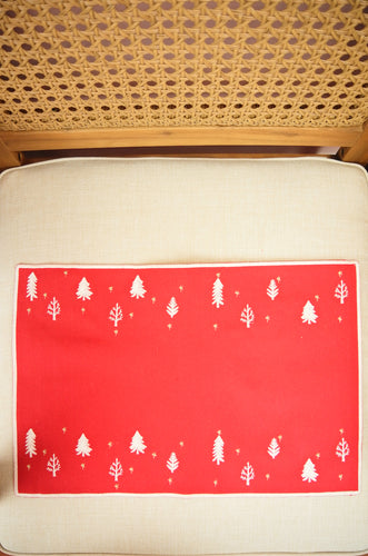 Mini Trees on Red Canvas Placemat