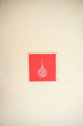 Silver Bells on Red Canvas Coaster