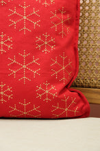 Gold Snowflakes on Red Canvas Cushion Cover