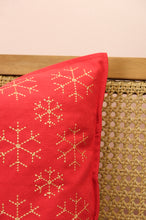 Gold Snowflakes on Red Canvas Cushion Cover