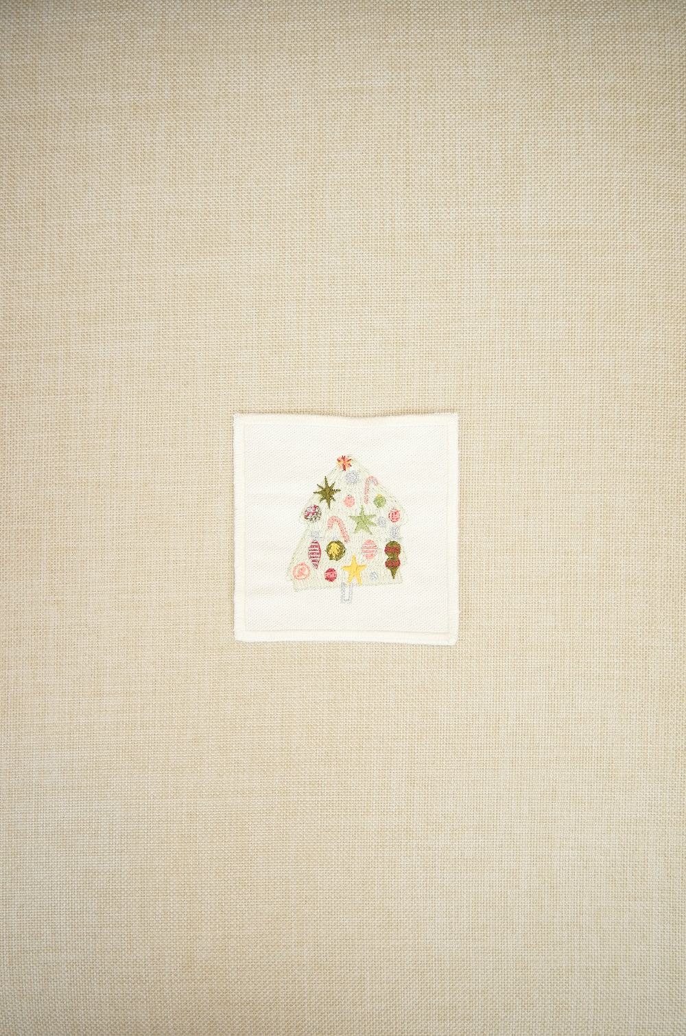 Mini Tree with Ornaments on Natural Canvas Coaster