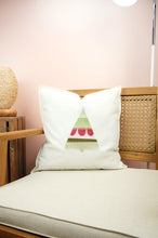 Pink and Green Christmas Tree on Light Canvas Cushion Cover