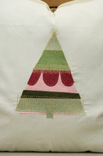 Pink and Green Christmas Tree on Light Canvas Cushion Cover