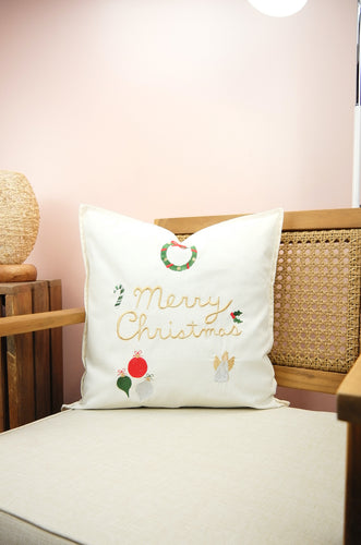 Christmas Elements on Light Canvas Cushion Cover