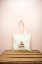 Pink and Green Christmas Tree on Natural Canvas Small Tote