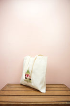 Pink and Green Christmas Tree on Natural Canvas Small Tote