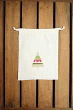 Pink and Green Christmas Tree on Light Canvas Medium Drawstring Pouch