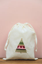 Pink and Green Christmas Tree on Light Canvas Medium Drawstring Pouch