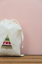 Pink and Green Christmas Tree on Light Canvas Medium Drawstring Pouch