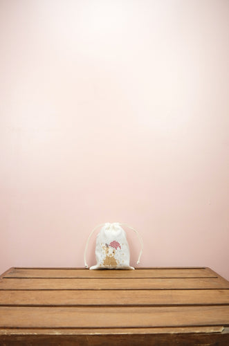 Santa Deer on Light Canvas Mini Drawstring Pouch