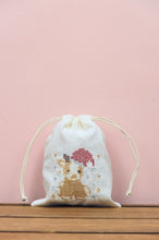 Santa Deer on Light Canvas Mini Drawstring Pouch