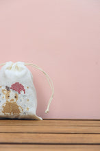 Santa Deer on Light Canvas Mini Drawstring Pouch