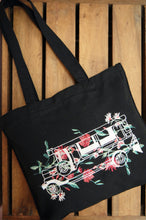 Floral Jeepney on Small Black Canvas Tote
