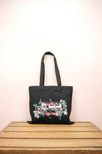 Floral Jeepney on Small Black Canvas Tote