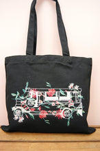Floral Jeepney on Small Black Canvas Tote