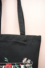 Floral Jeepney on Small Black Canvas Tote