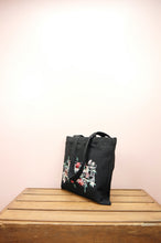 Floral Jeepney on Small Black Canvas Tote