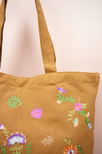 Flowers on Dark Khaki Canvas Shopping Tote
