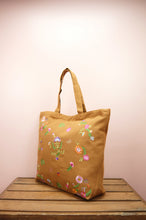 Flowers on Dark Khaki Canvas Shopping Tote