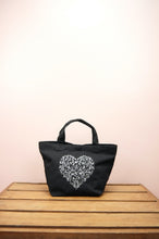 Forest of Hearts in Silver on Black Canvas Small Handbag