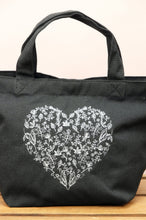 Forest of Hearts in Silver on Black Canvas Small Handbag
