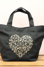 Forest of Hearts in Gold on Black Canvas Small Handbag