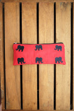 Elephants on Red Canvas Zip Up Pouch