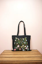 Floral Forest on Black Canvas Small Tote