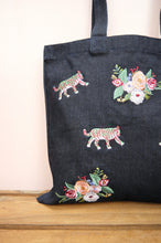Floral Tiger on Small Dark Denim Tote