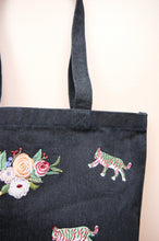 Floral Tiger on Small Dark Denim Tote