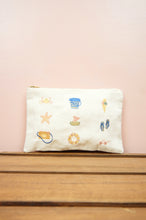 Summer by the Beach on Natural Canvas Small Zip Up Pouch