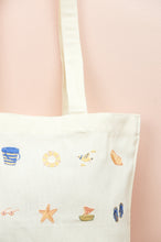 Summer by the Beach on Small Natural Canvas Tote