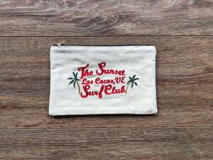 Sunset Surf Club on Cream Denim Small Zip Up Pouch