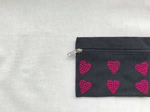 Dotted Hearts on Black Canvas Wallet