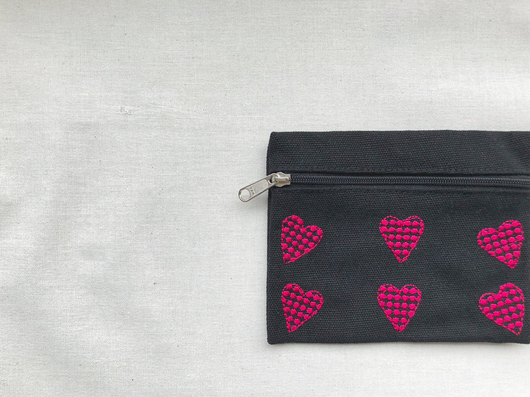 Dotted Hearts on Black Canvas Wallet