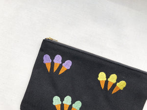 Ice Cream on Black Canvas Small Zip Up Pouch