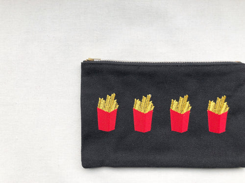 Fries Fries on Black Canvas Small Zip Up Pouch