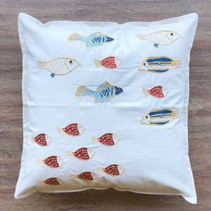 Oriental Fish on Light Canvas Cushion Cover