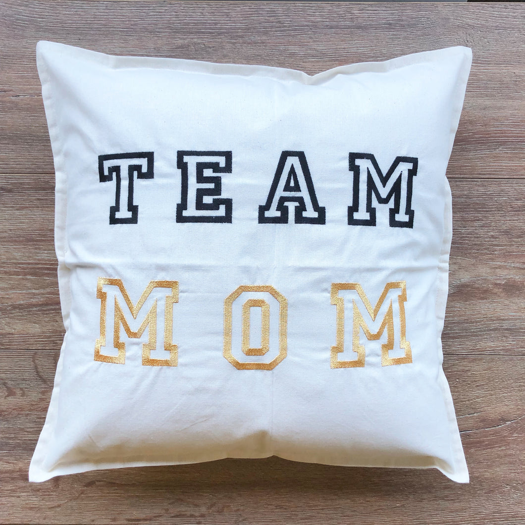 Team Mom on Light Canvas Cushion Cover