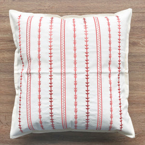 Lines in Coral on Light Canvas Cushion Cover
