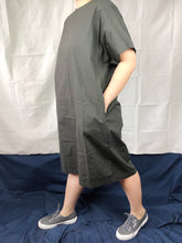 Cotton Shift Dress with Front Pockets in Pine